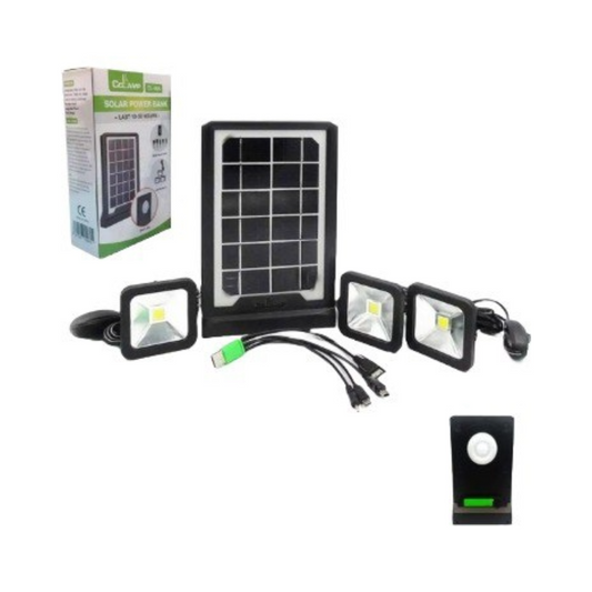 Kit panel solar recargable + 3 lámparas led